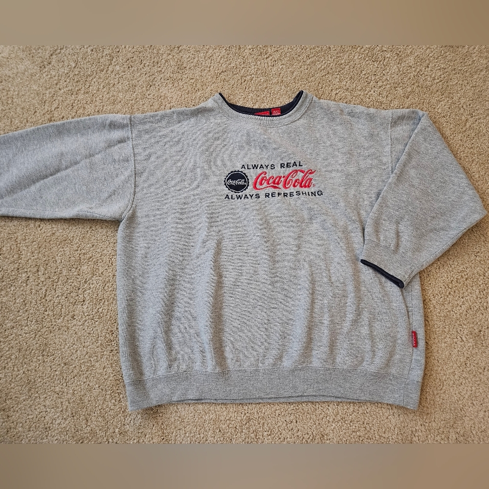 Vintage Coca Cola Gray, Red, Navy Blue Women's Size XL Sweater